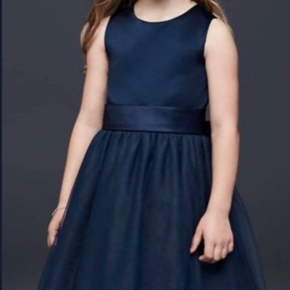 satin flower girl dress with a full tulle skirt
